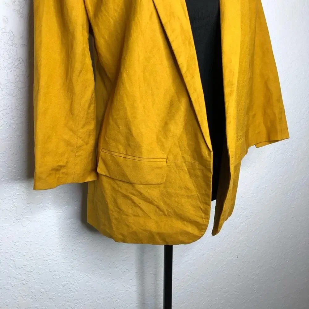 Ann Taylor Factory gold mustard linen blend open front blazer size 8